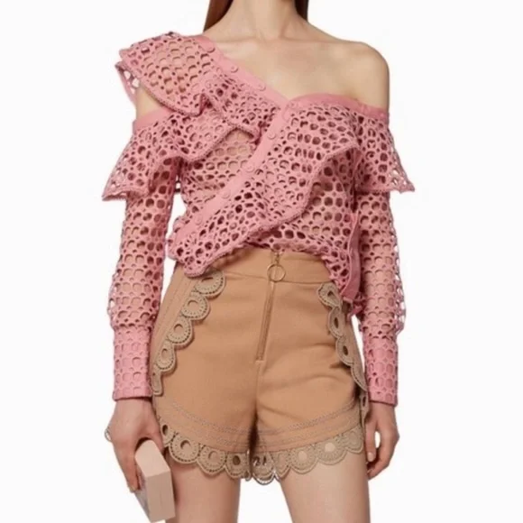 Self-Portrait Ruffled Heavy Lace Top - Picture 1 of 14